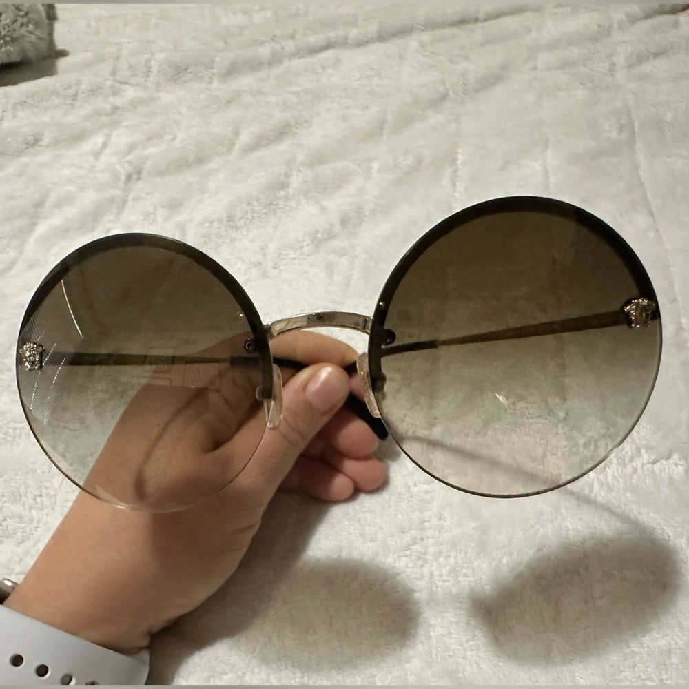 New VERSACE Sunglasses VE 2176 1252/13 59-18 Pale Gold Round Frame w/ Brown Fade